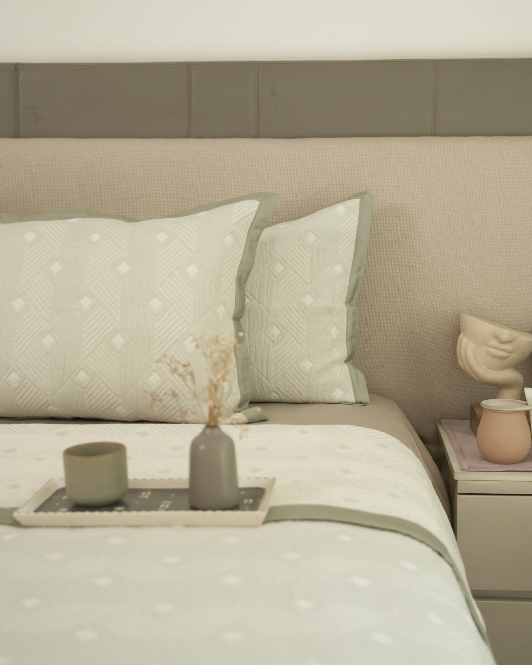 Prism Sage Green Cotton Jacquard Bedspread Set