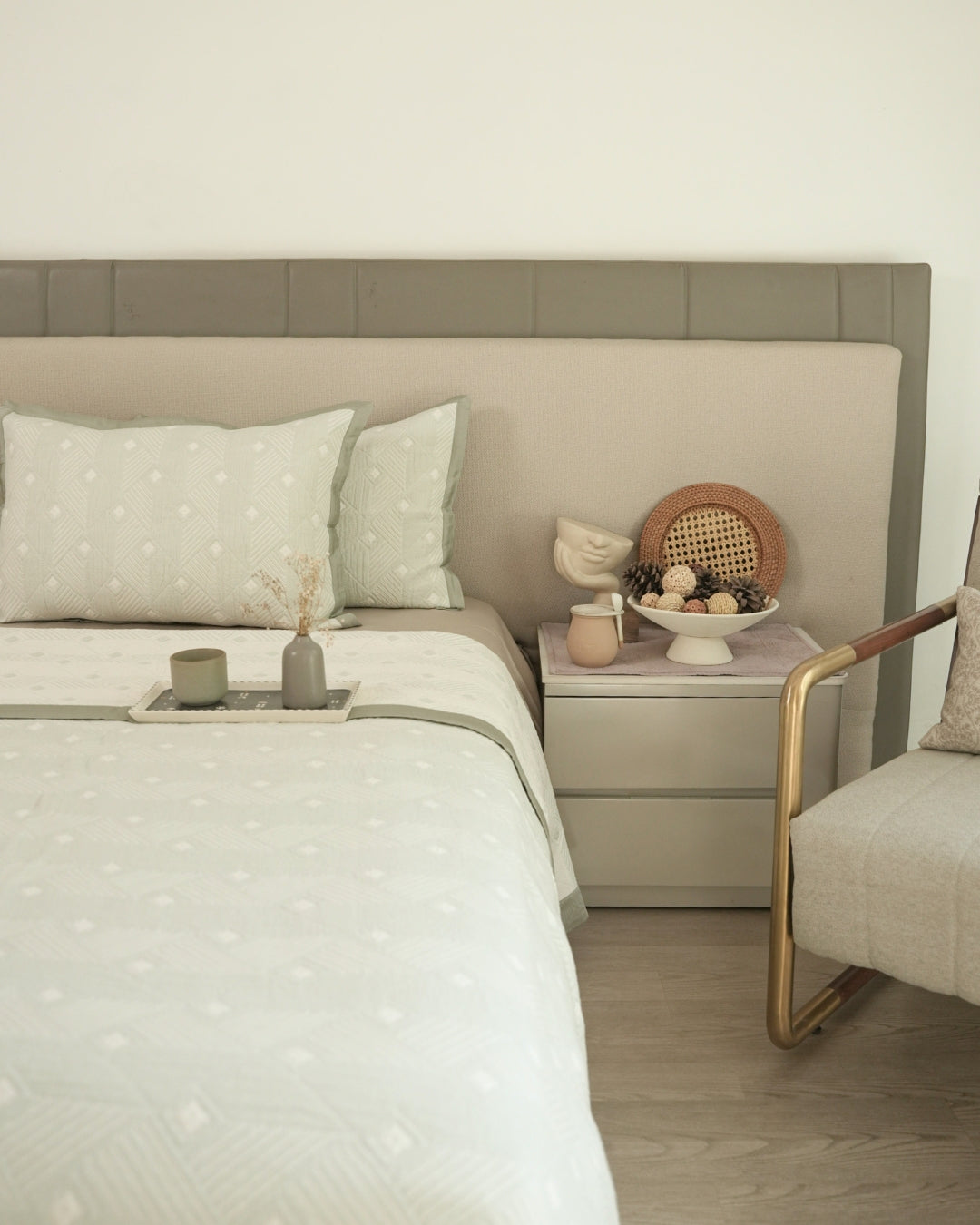 Prism Sage Green Cotton Jacquard Bedspread Set