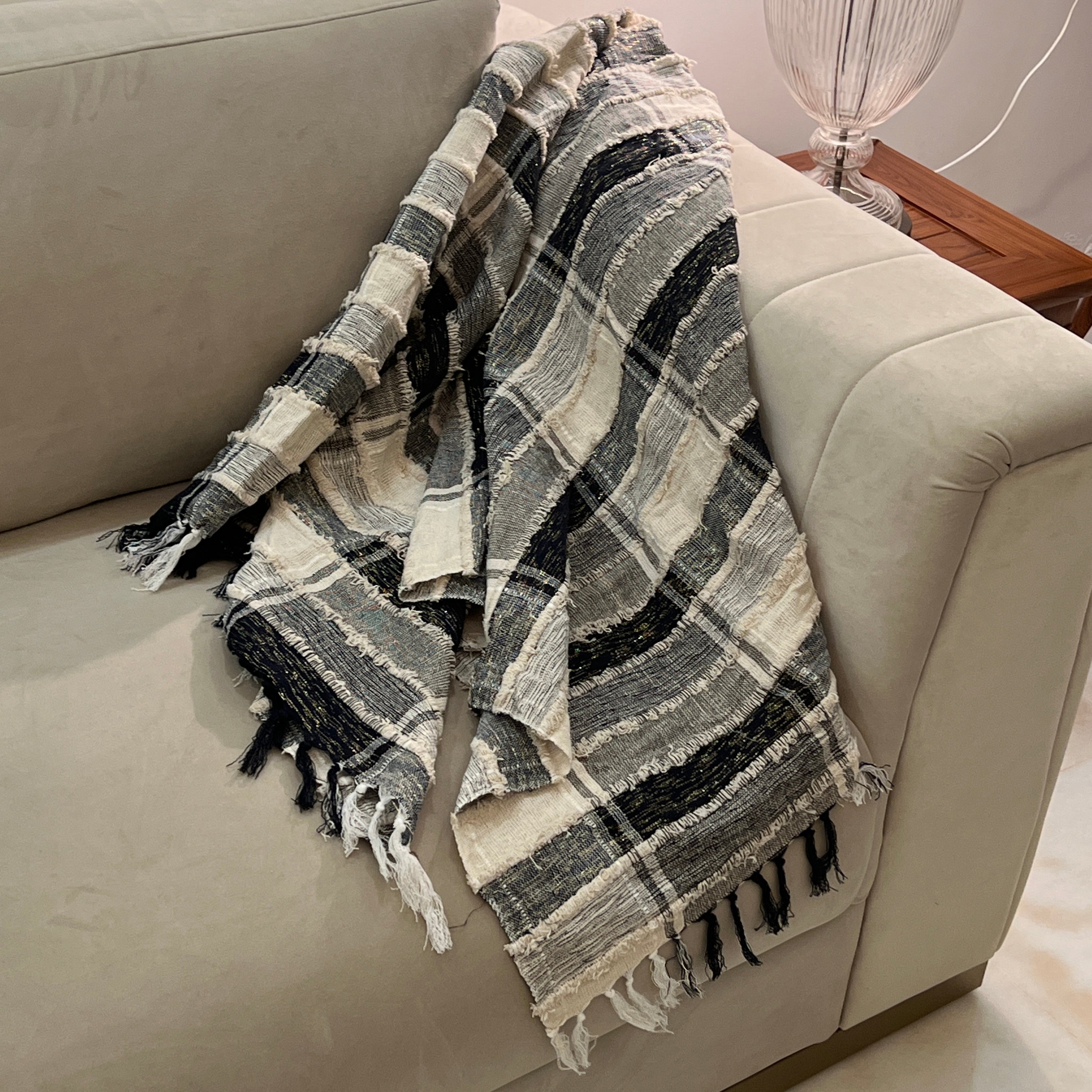 Grey Woven Throw with Tassels
