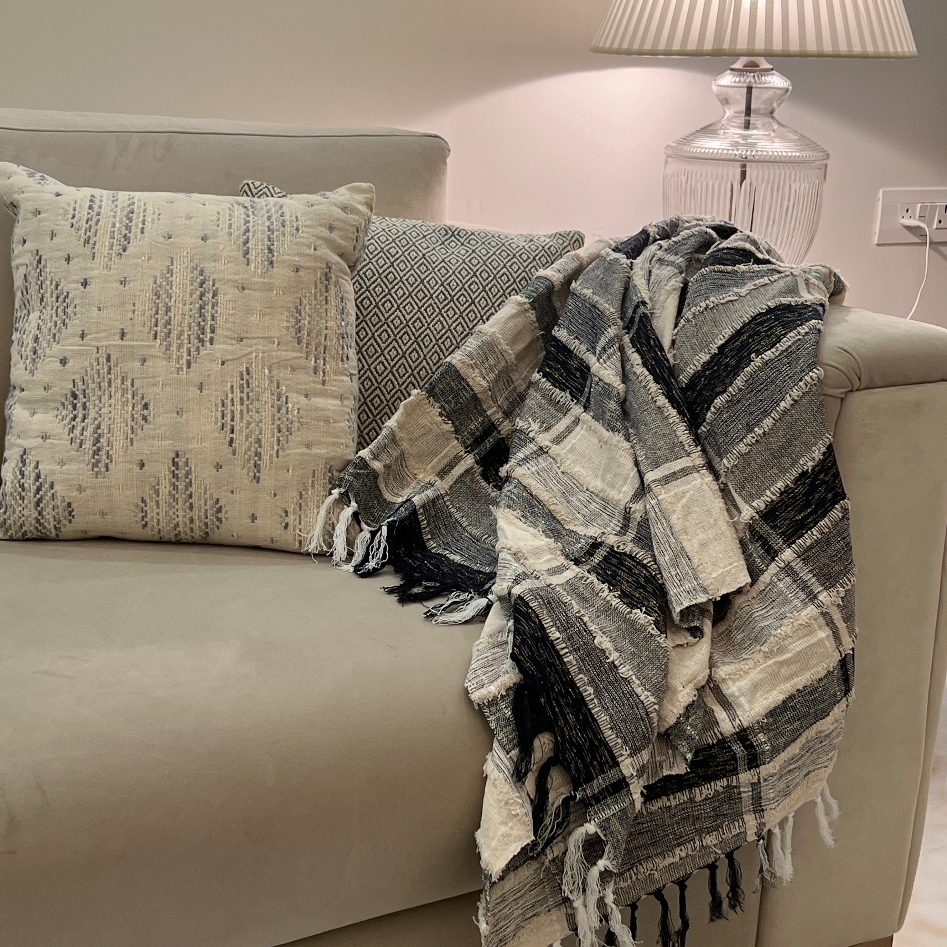 Grey Woven Throw with Tassels