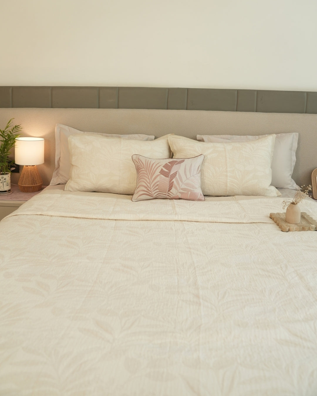 Fleur Ivory Cotton Jacquard Bedding Set (10 PC Set)