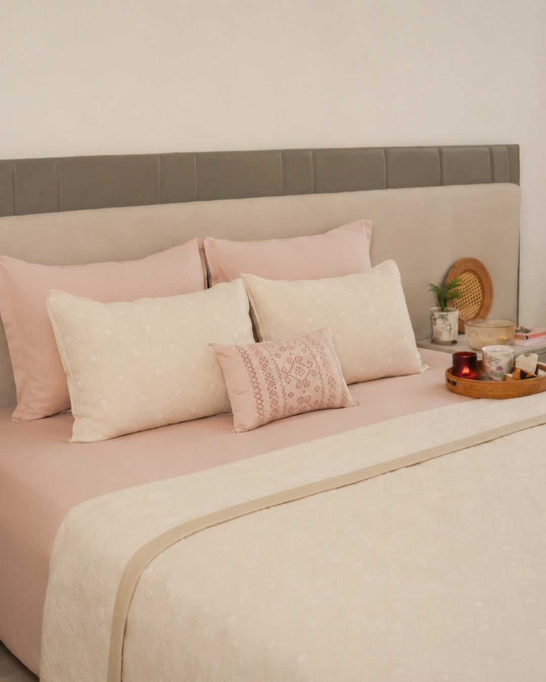 Prism Ivory Cotton Jacquard Bedding Set (10 PC Set)