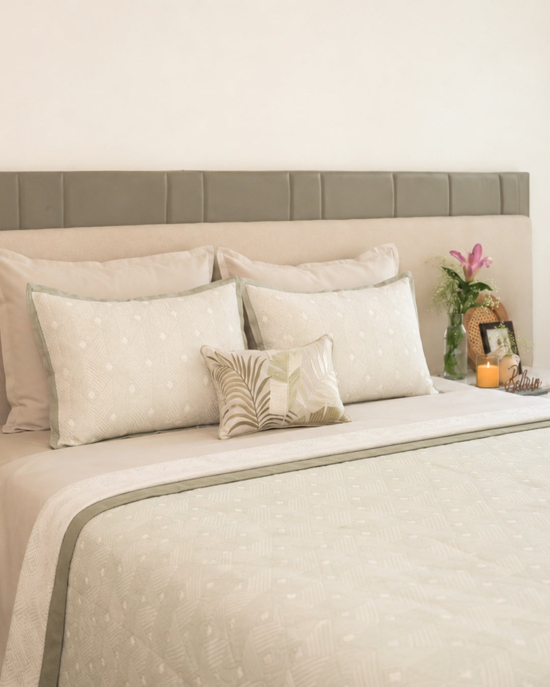 Prism Sage Green Cotton Jacquard Bedding Set (10 PC Set)