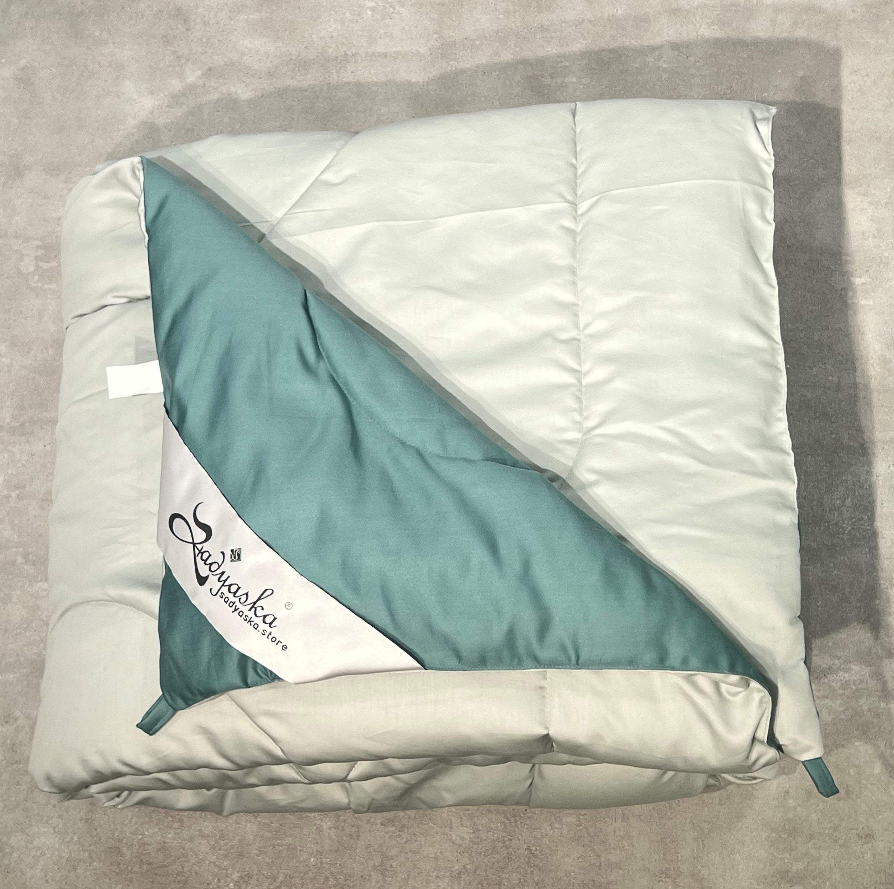 Sage Green and Turquoise 1000TC Cotton Rich Reversible Downfill Quilt