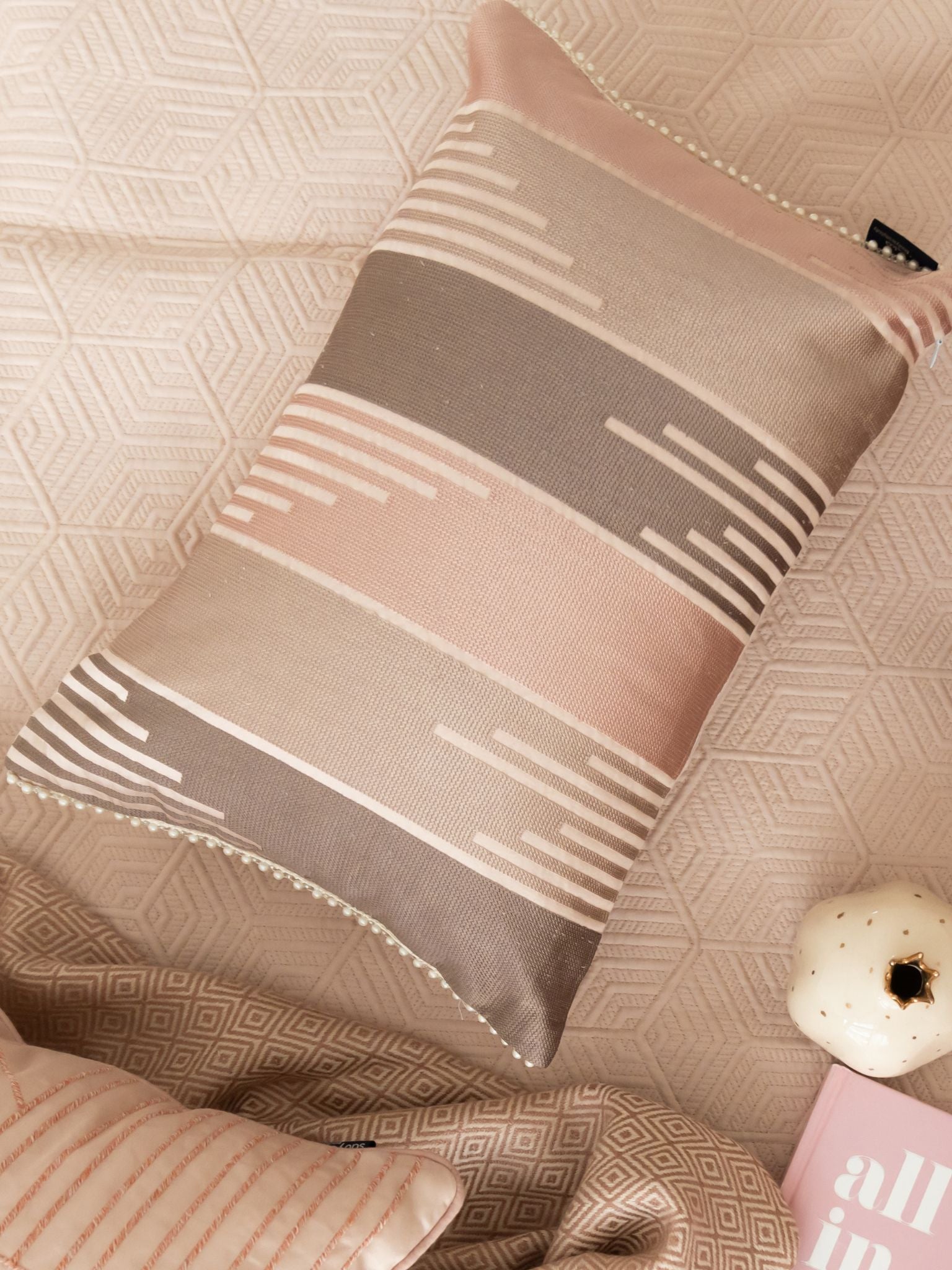 Skyline Cotton Embroidered Buff Cushion Cover 12" X 18"
