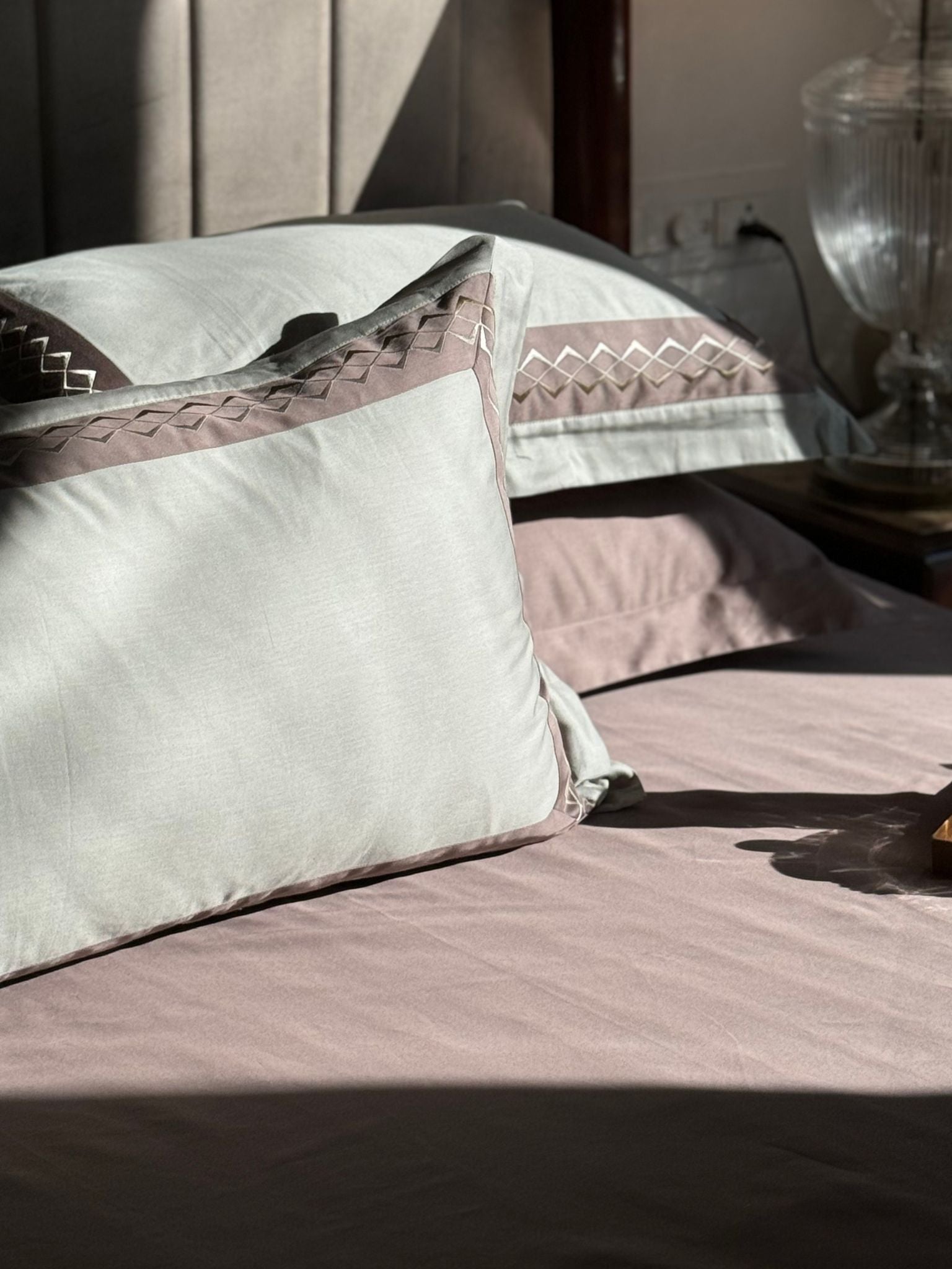 Splash Sage Green Taupe Desire Cotton Bedsheet Set (5 PC Set)