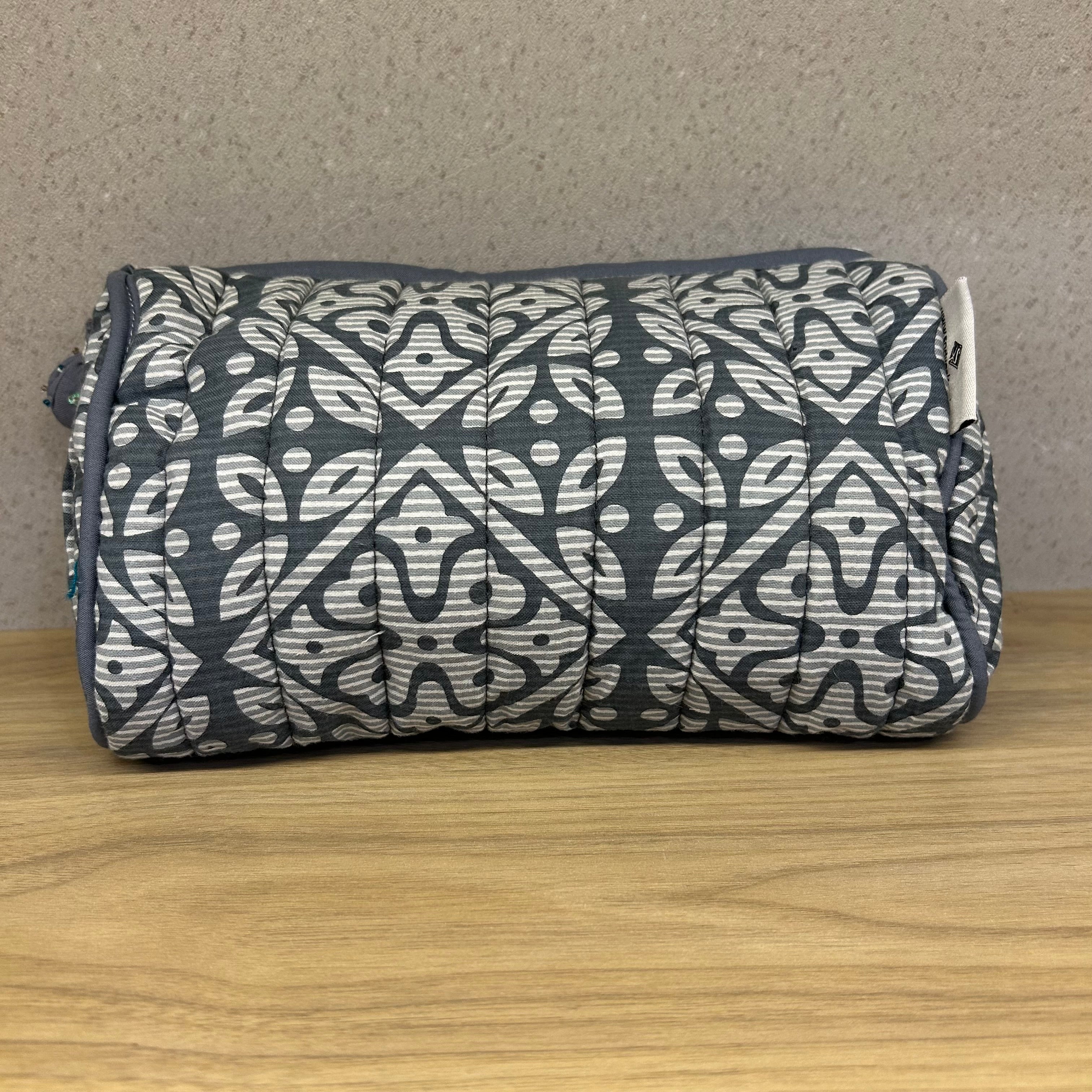 Grey Printed Cotton Medium Size Quilted Wedding Jewelry Pouch / Cosmetic / Make Up Case Multifunction Storage
