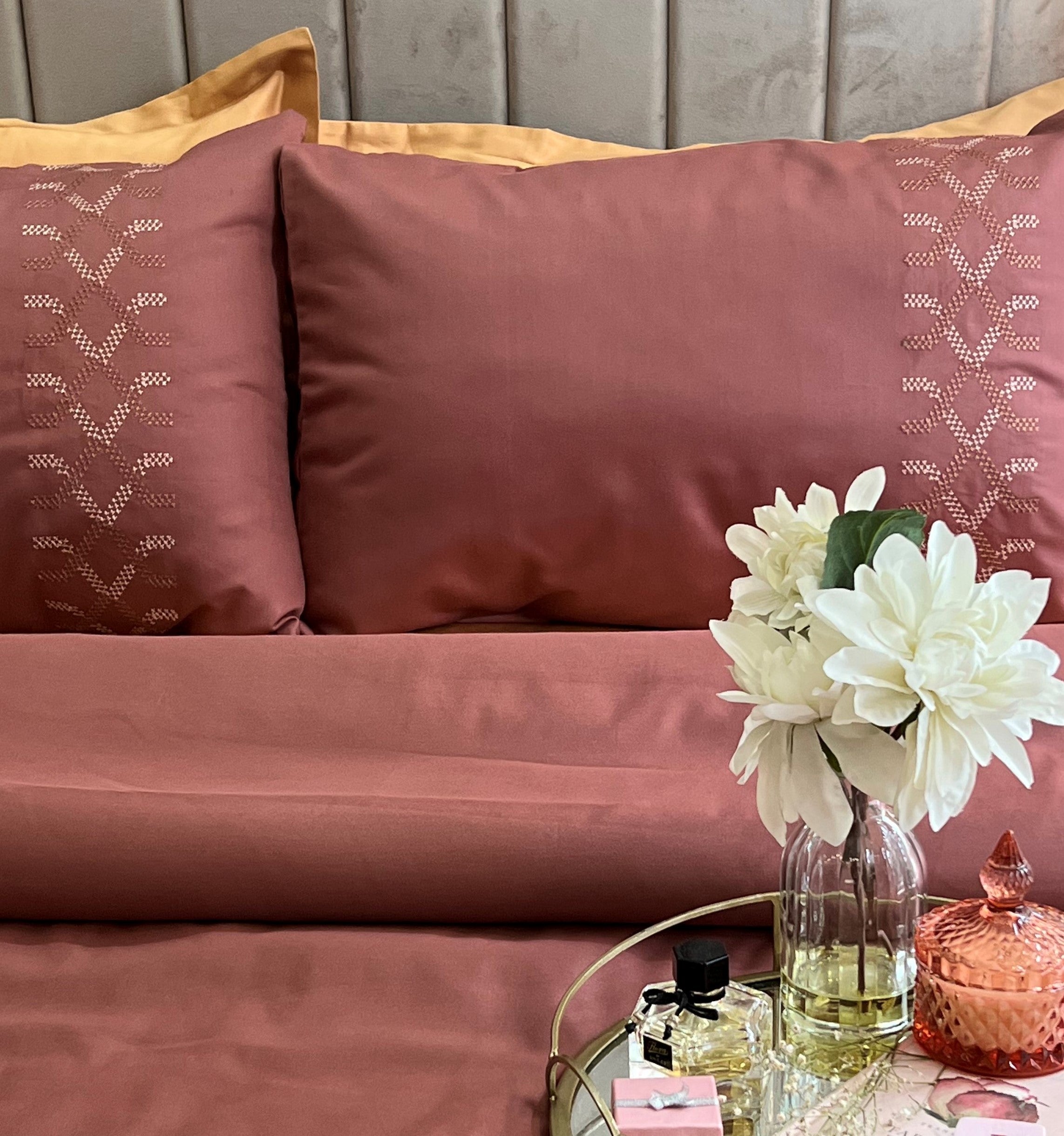 Tribe Blush Embroidered Cotton Rich Pillow Covers (Set of 02)