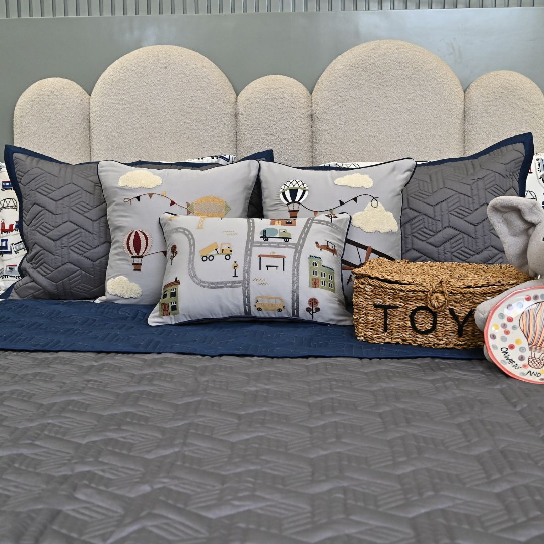 The Little Explorer Navy and Dark Grey Kids Bedding Set (10 PC Set)
