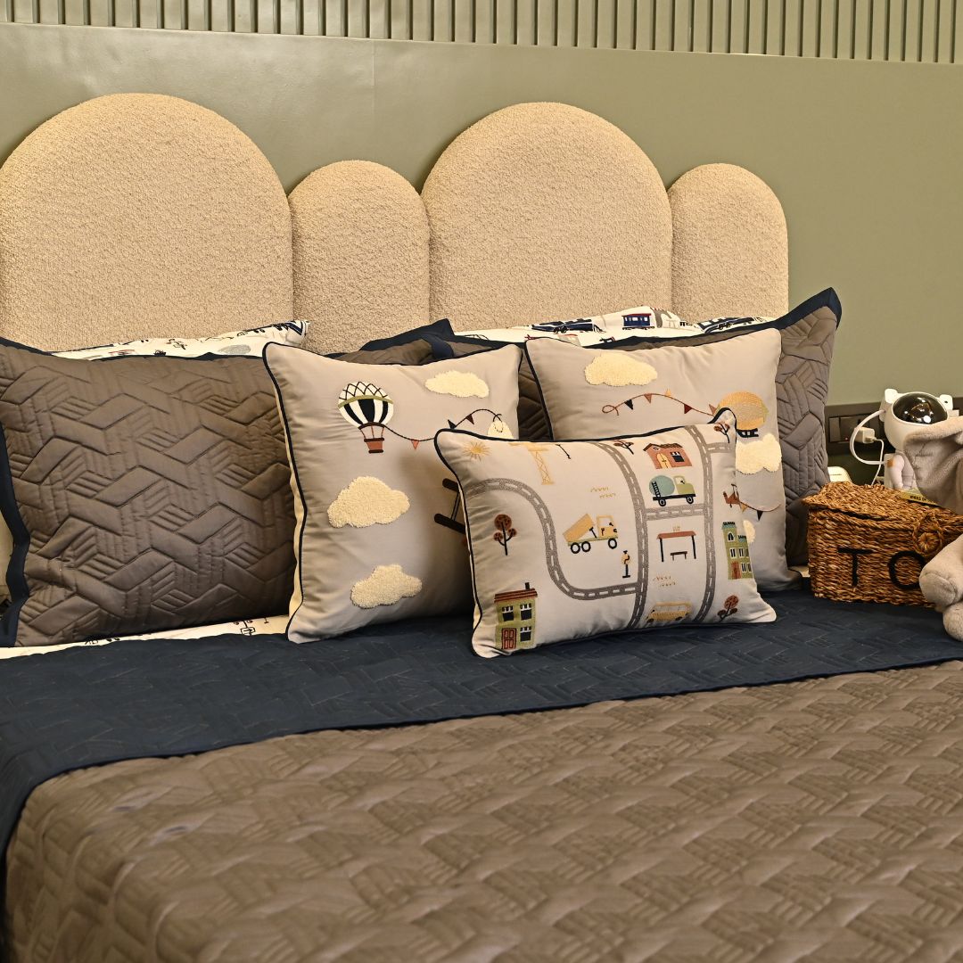 The Little Explorer Navy and Dark Grey Kids Bedding Set (10 PC Set)