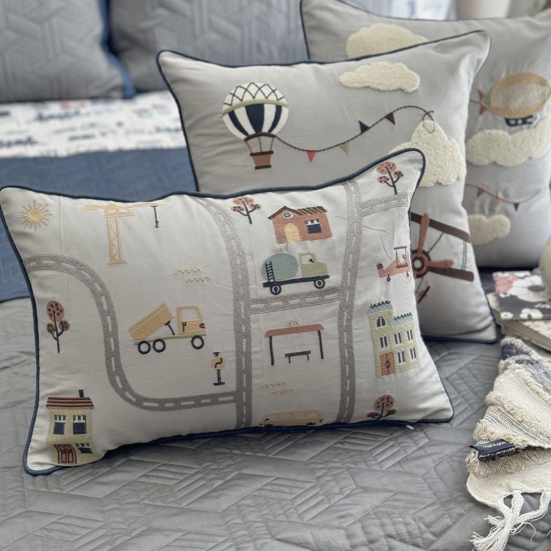 The Little Explorer Navy and Dark Grey Kids Bedding Set (10 PC Set)