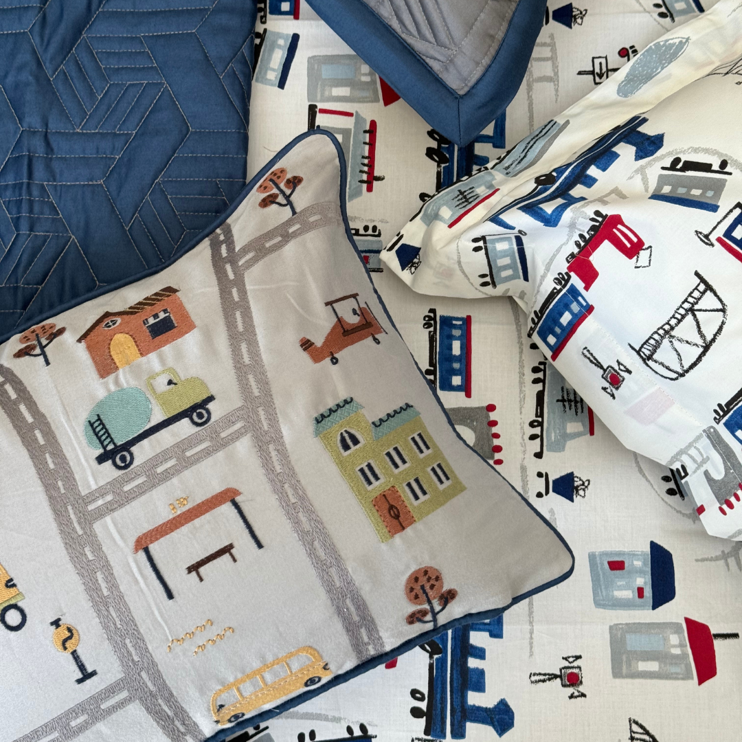 The Little Explorer Navy and Dark Grey Kids Bedding Set (10 PC Set)