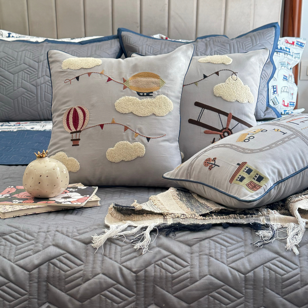 The Little Explorer Navy and Dark Grey Kids Bedding Set (10 PC Set)