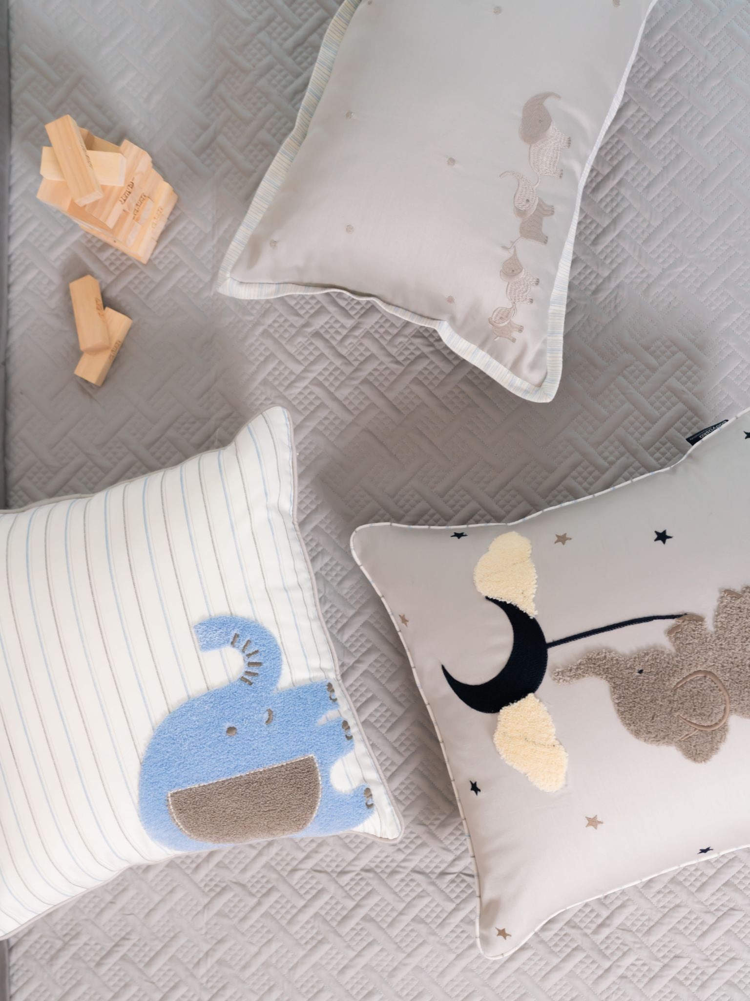 Tiny Trunks Pearl Grey Slate Kids Cotton Bedding Set (10 PC Set)