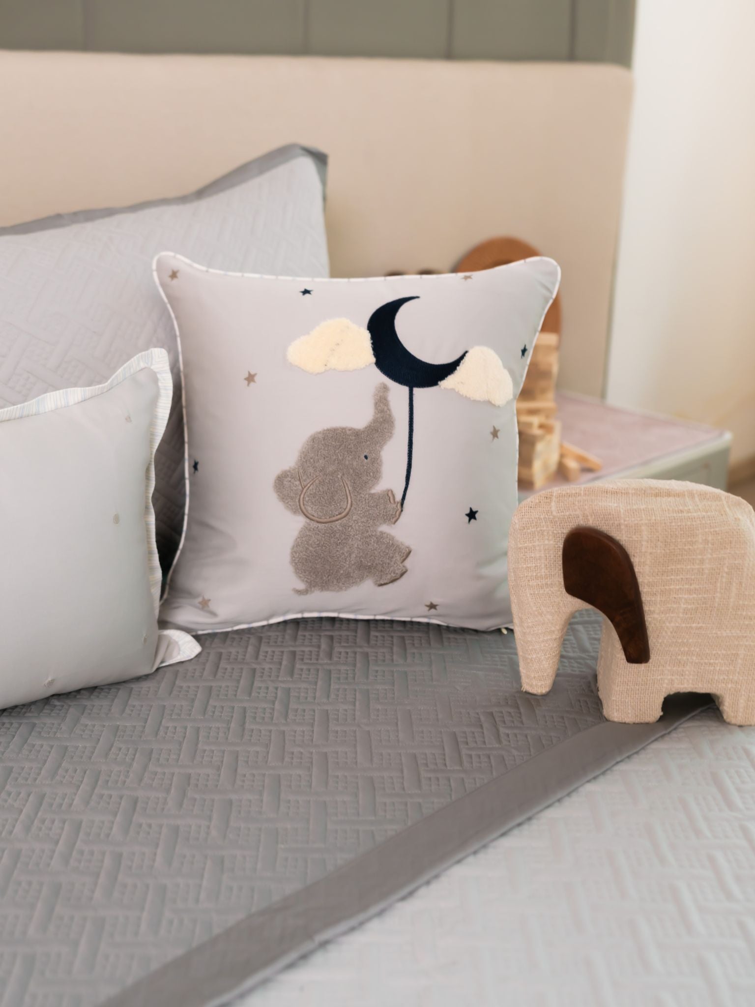 Dreamland Dumbo Cotton Embroidered Grey Cushion Cover Kids Design 16