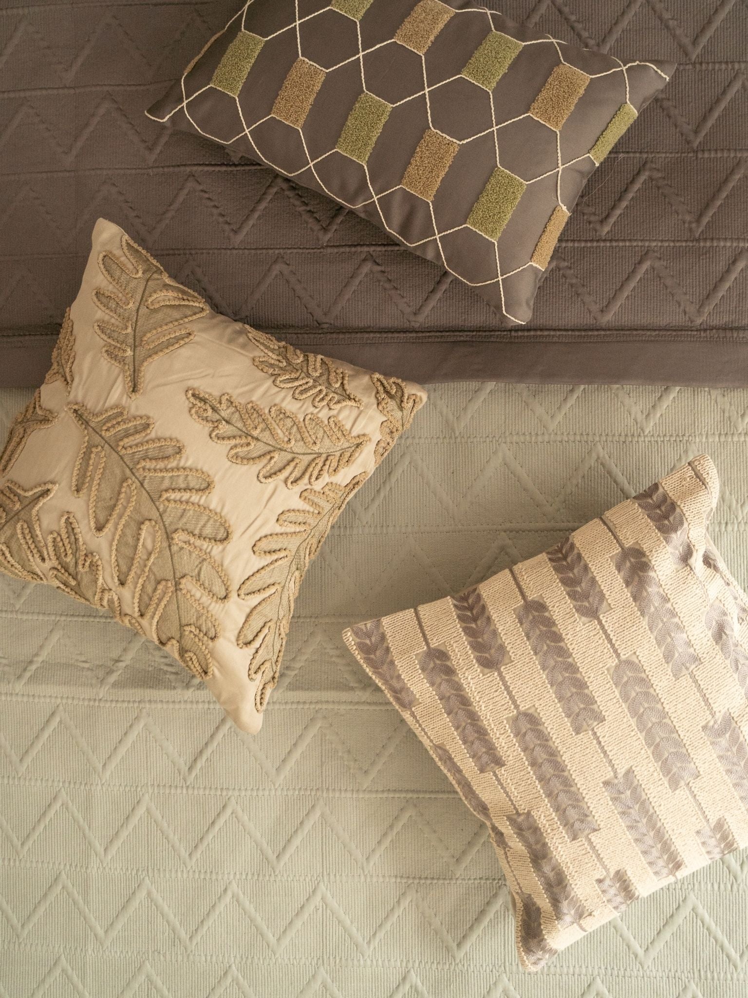 Trigon Sage Green and Dark Grey 300TC Cotton Bedding Set (10 PC Set)