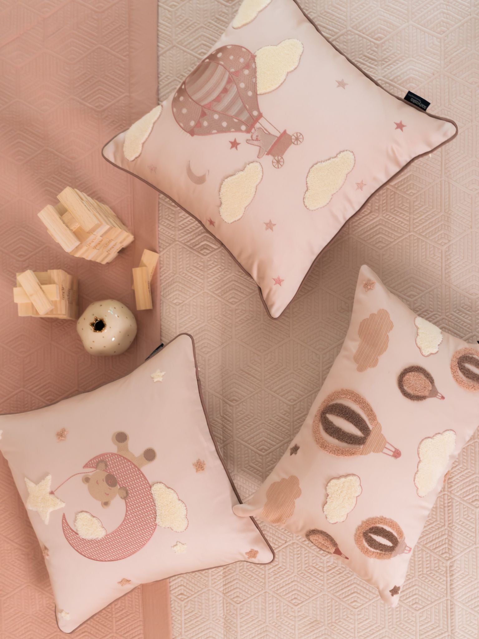 Twinkle Puff Rose Buff Kids Cotton Bedding Set (10 PC Set)