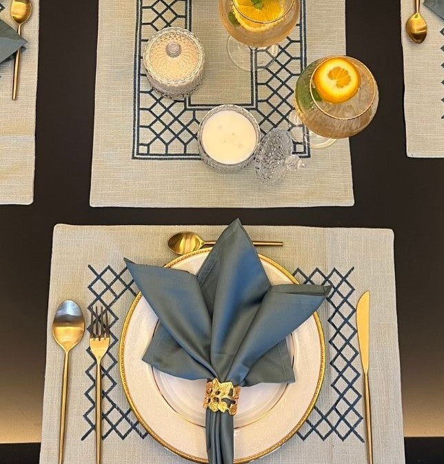 Zigzag Sage Green Table Linen - Set of 2 Placemats & 2 Napkins