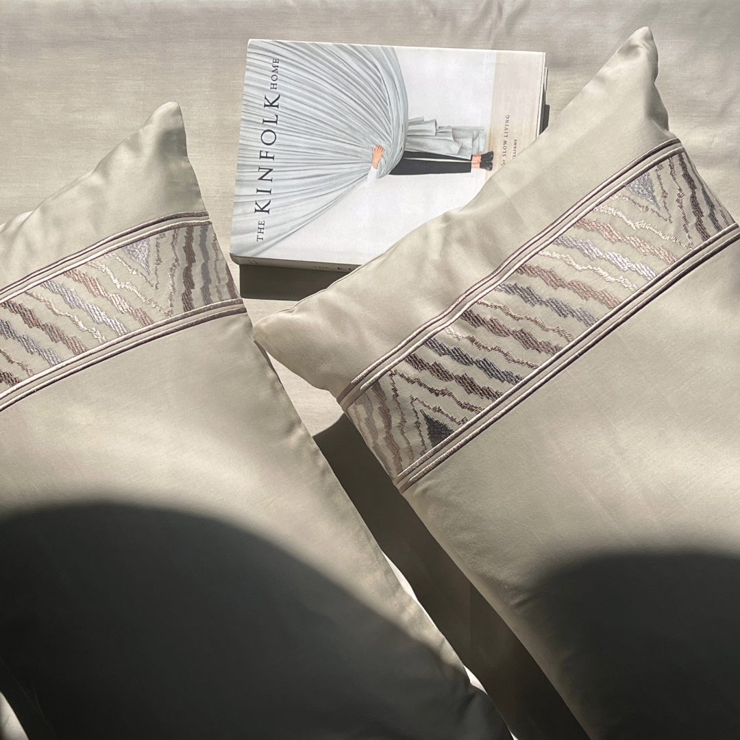 Zurich Beige Embroidered Pillow Covers (Set of 2)