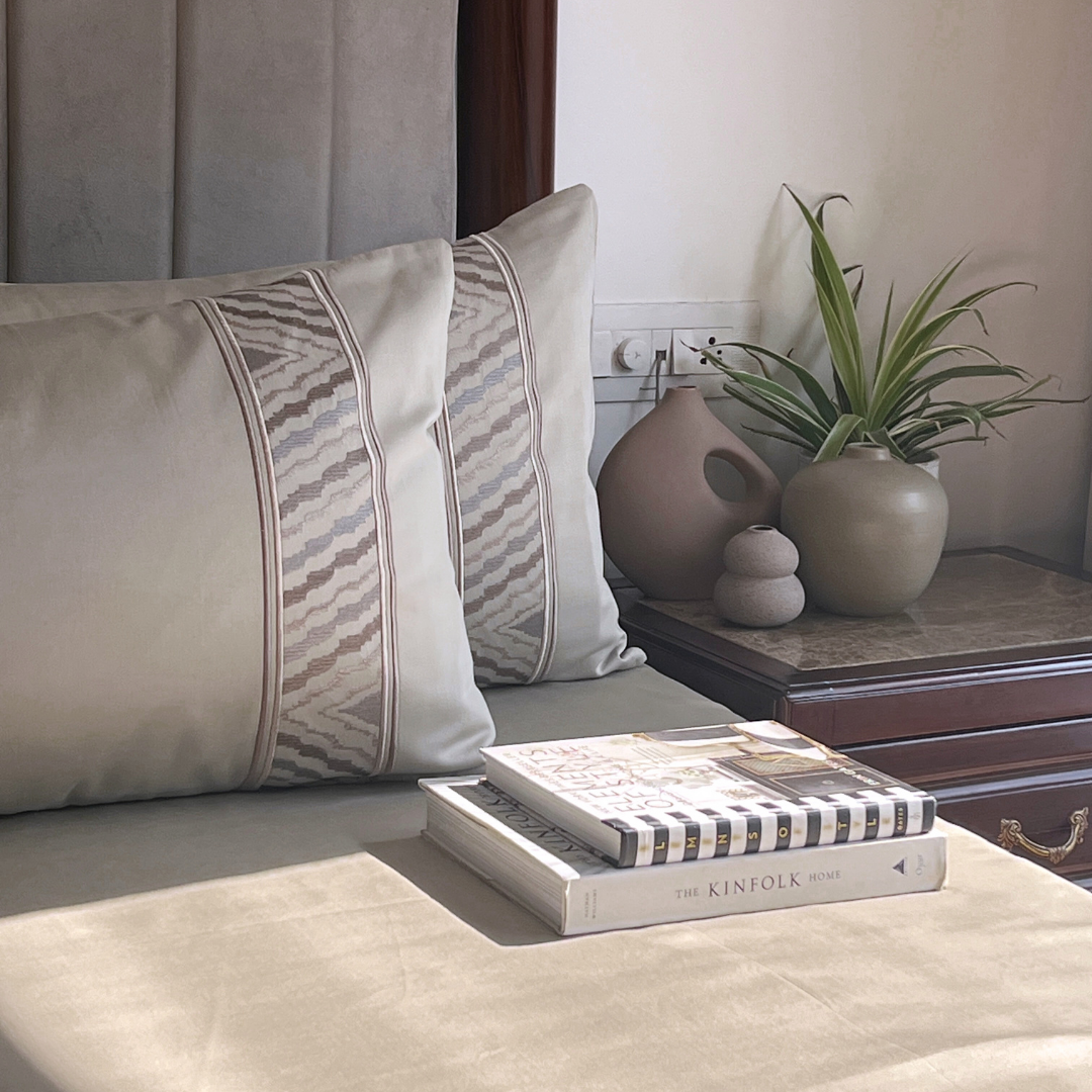 Zurich Beige Embroidered Pillow Covers (Set of 2)