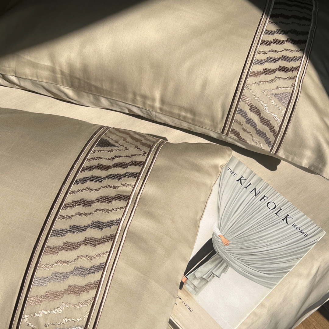 Zurich Beige Embroidered Pillow Covers (Set of 2)