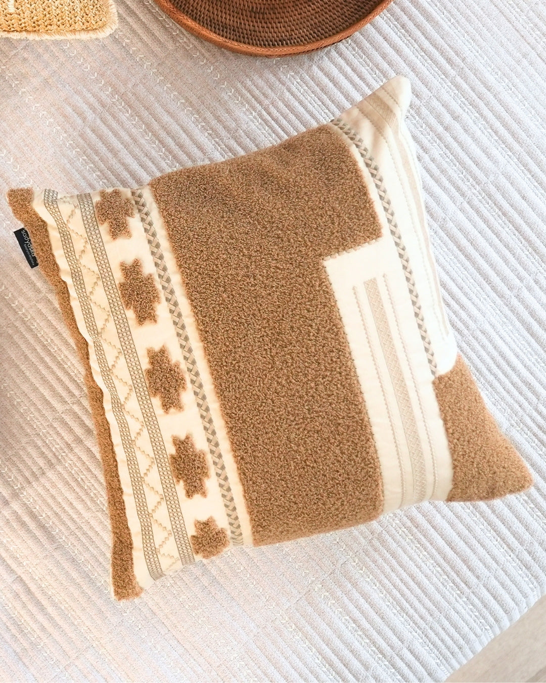 Mojave Palm Springs Embroidered Oats Beige Cushion Cover (Size : 16"X16")