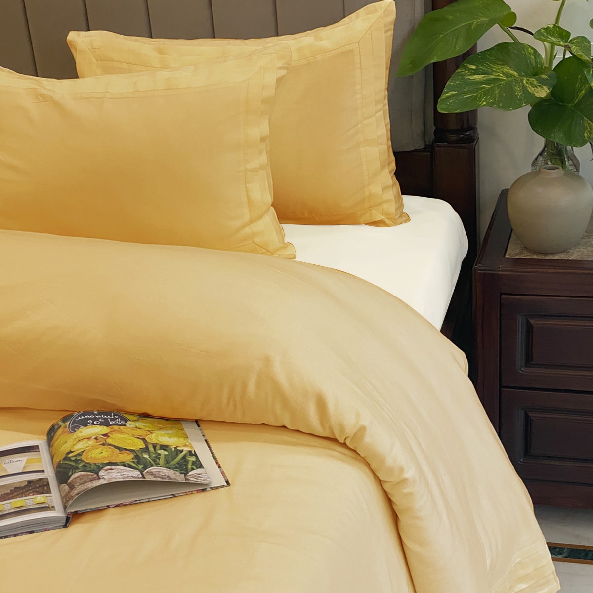 Butter Cup Yellow Tri Pleat Duvet Cover