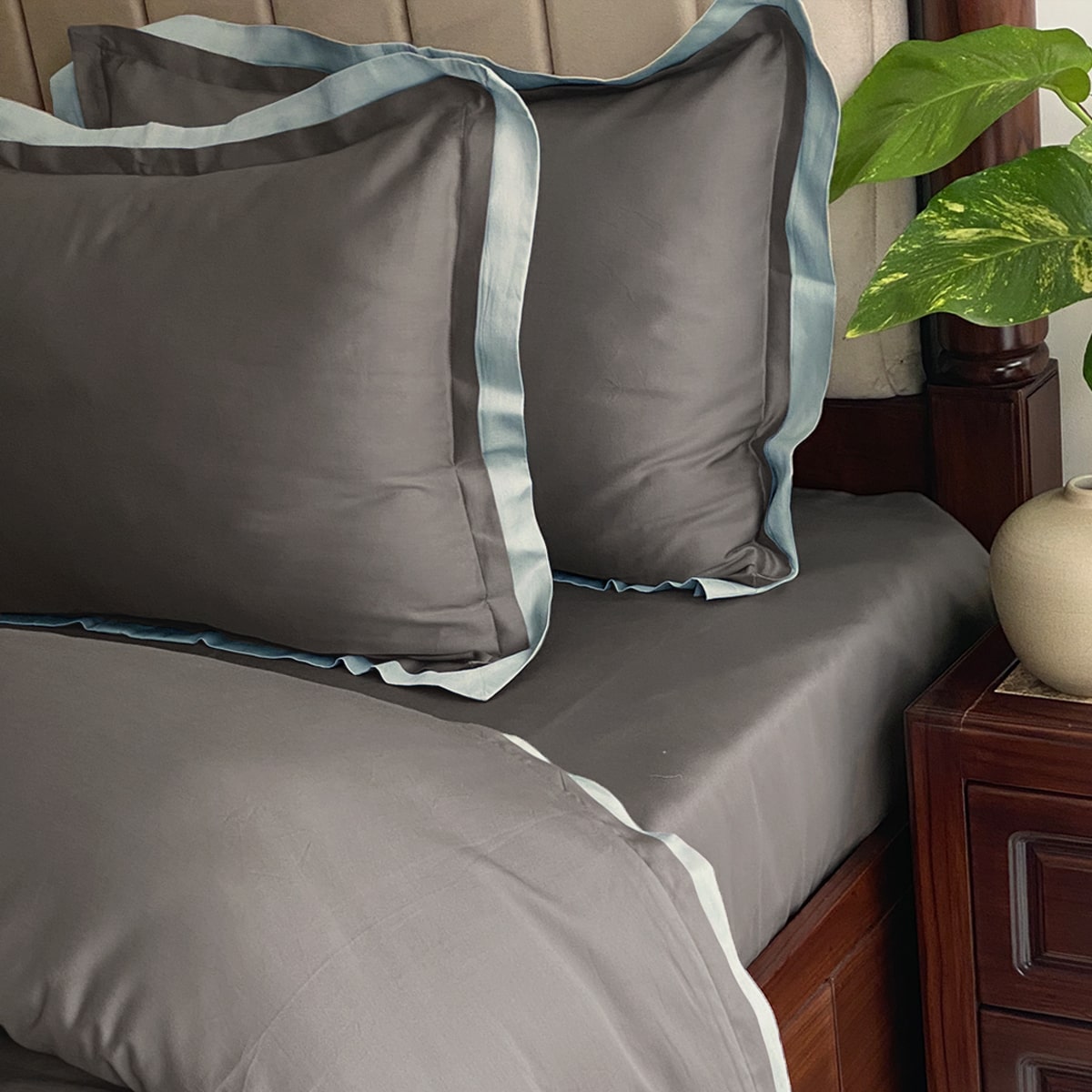 Dark Grey and Smoke Blue Duplex Duvet Cover Set