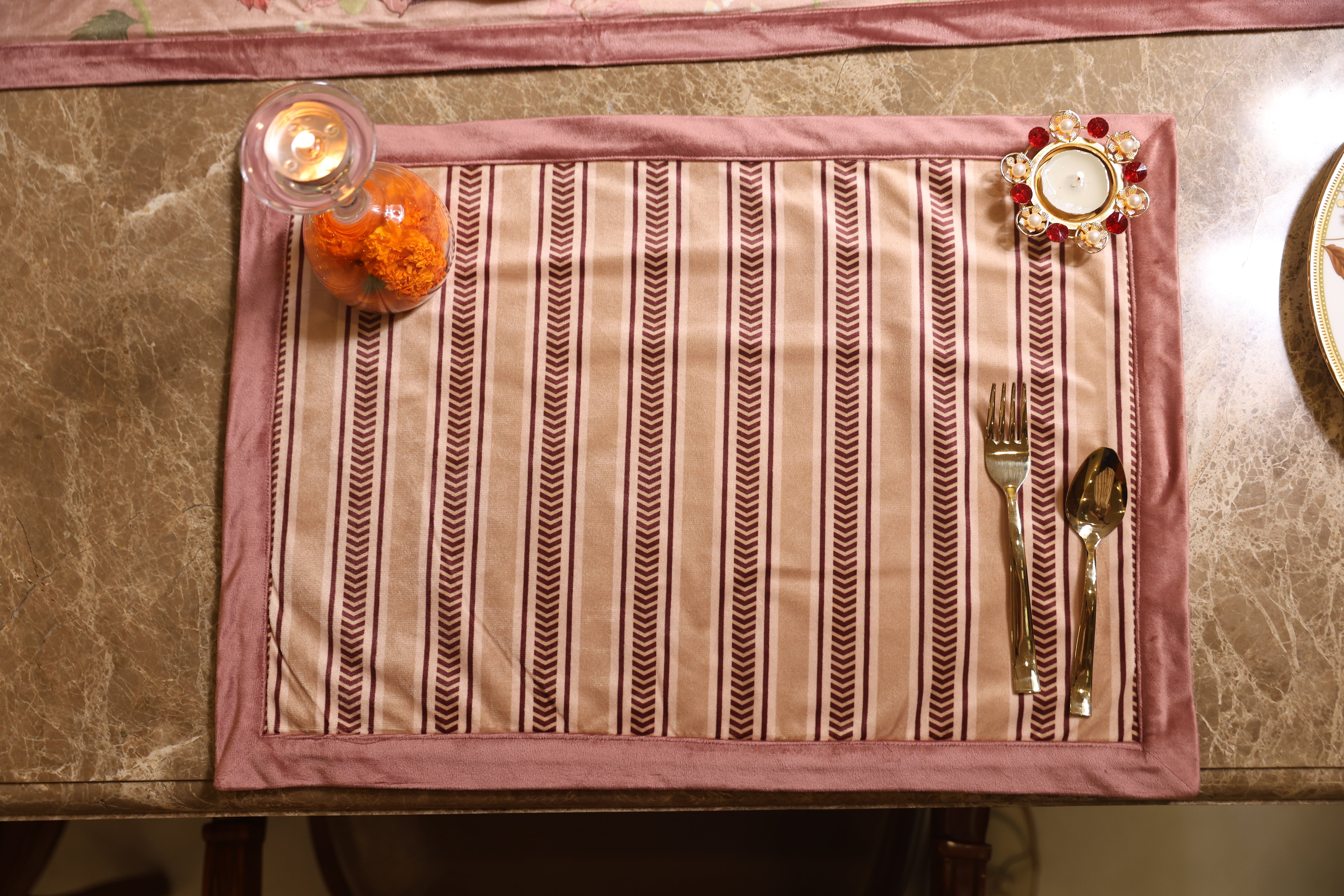 Culinary Elegance Printed Velvet Table Linen Set (13 PC Set)