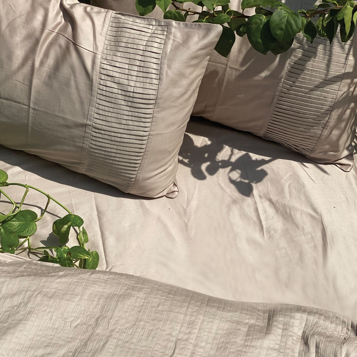 Eden Pleated Beige Duvet Cover Set