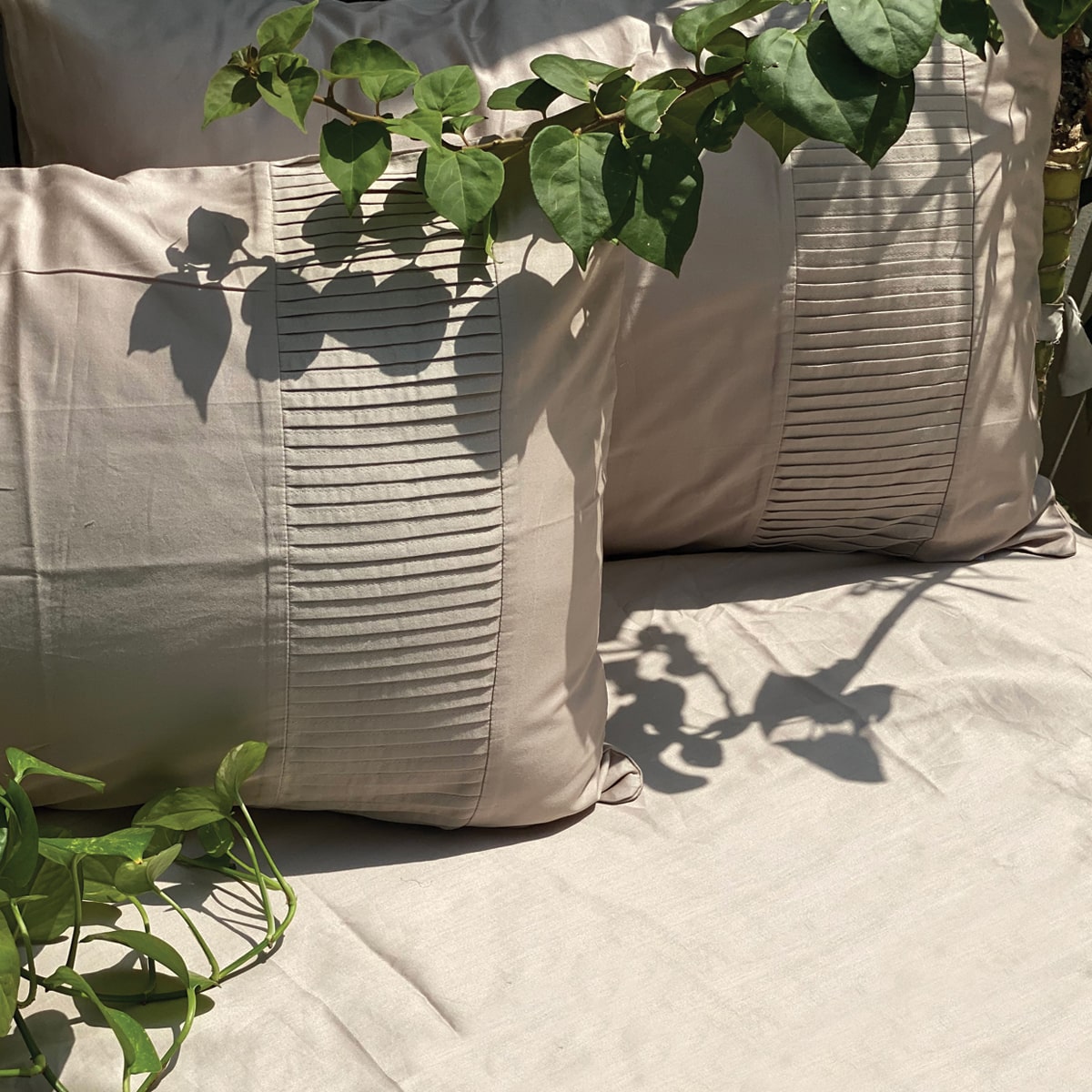Eden Pleated Beige Duvet Cover Set