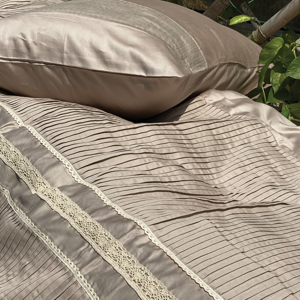 Eden Pleated Beige Duvet Cover Set