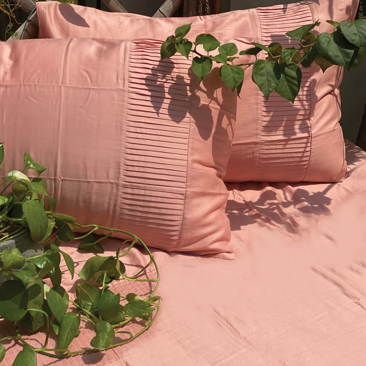 Eden Pleated Coral Duvet Cover Set