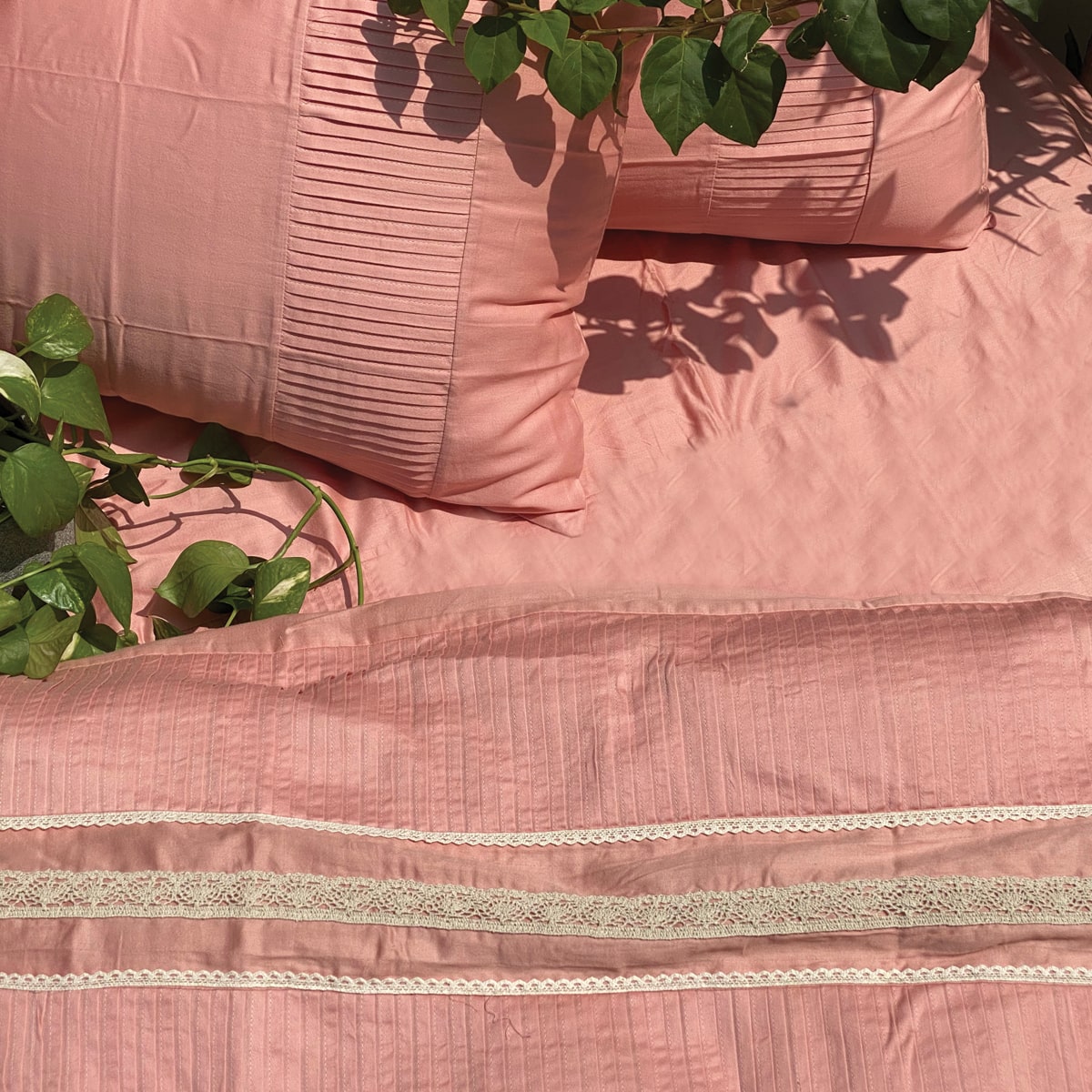 Eden Pleated Coral Duvet Cover Set