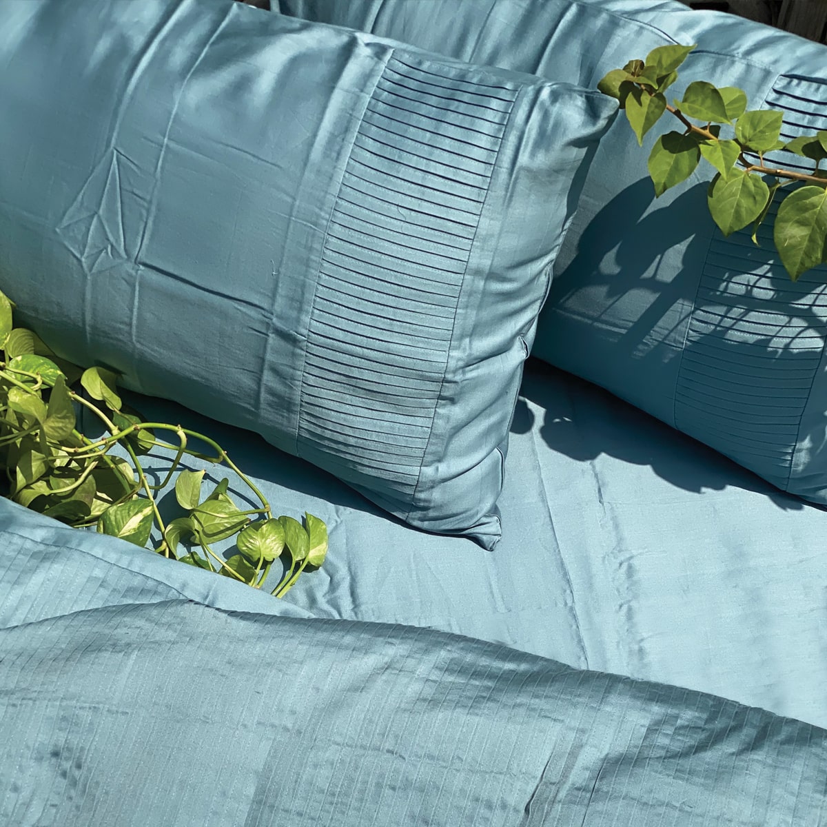 Eden Pleated Teal Duvet Cover Set