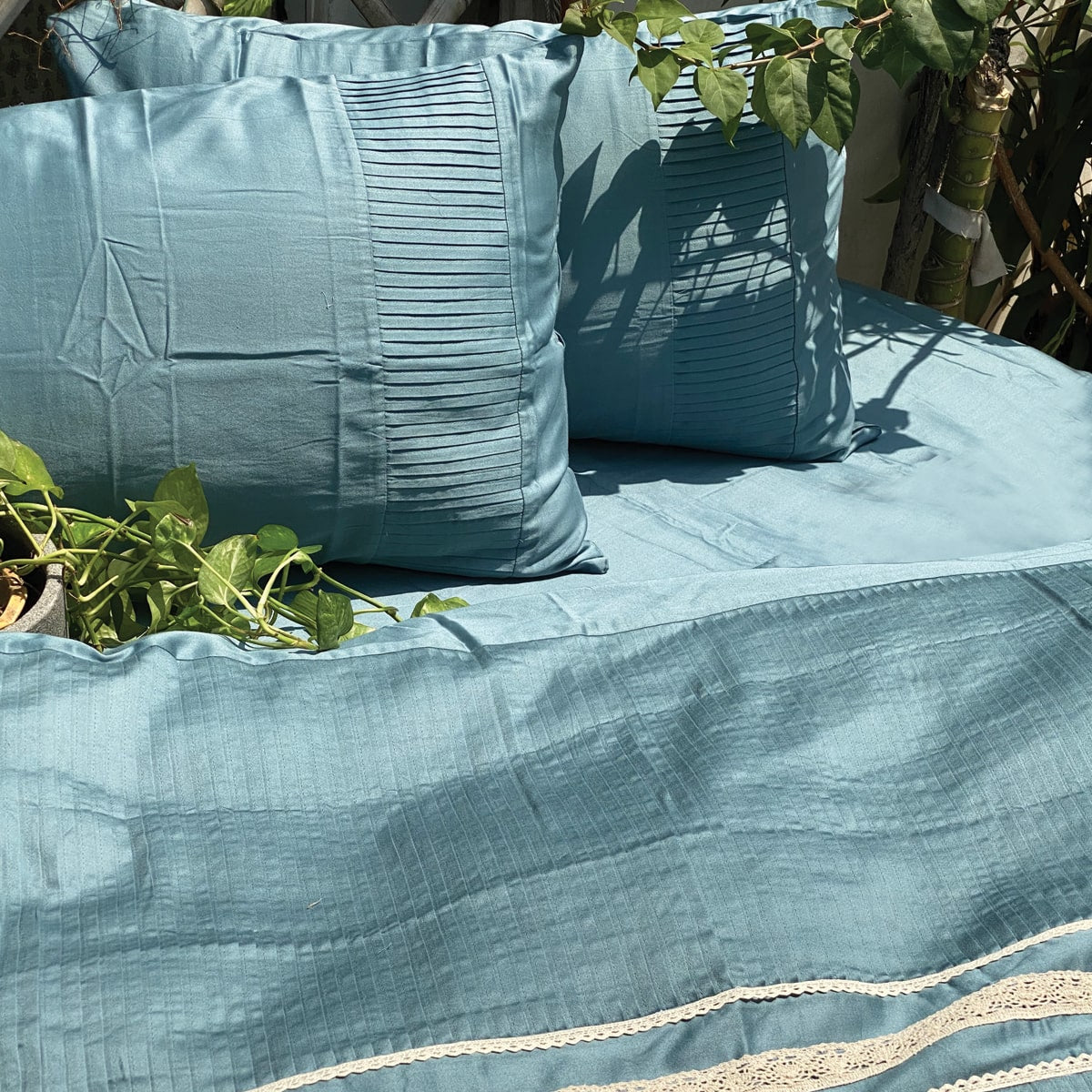 Eden Pleated Teal Duvet Cover Set