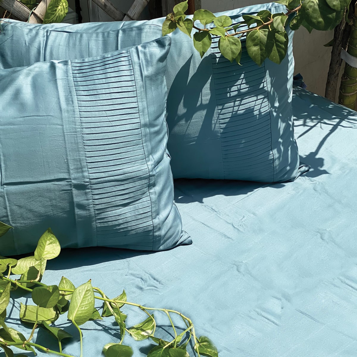 Eden Pleated Teal Duvet Cover Set