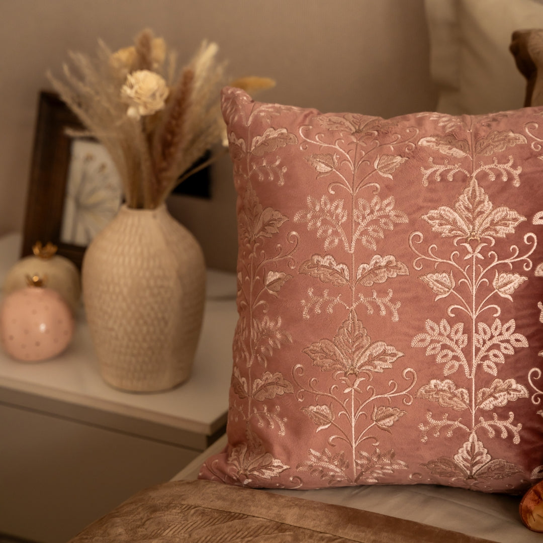 Decorative Fern Blush Velvet Cushion Cover 16x16