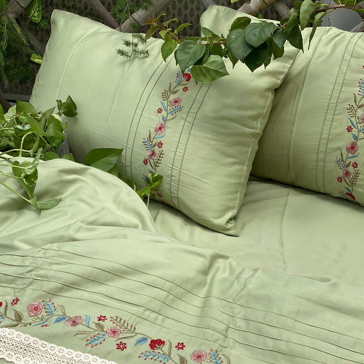 Flora Lime Green Duvet Cover Set