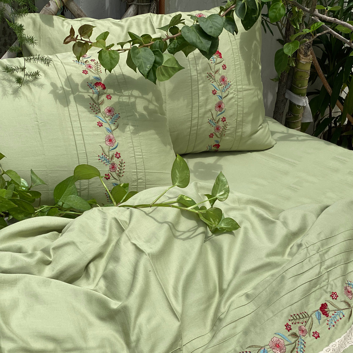 Flora Lime Green Duvet Cover Set