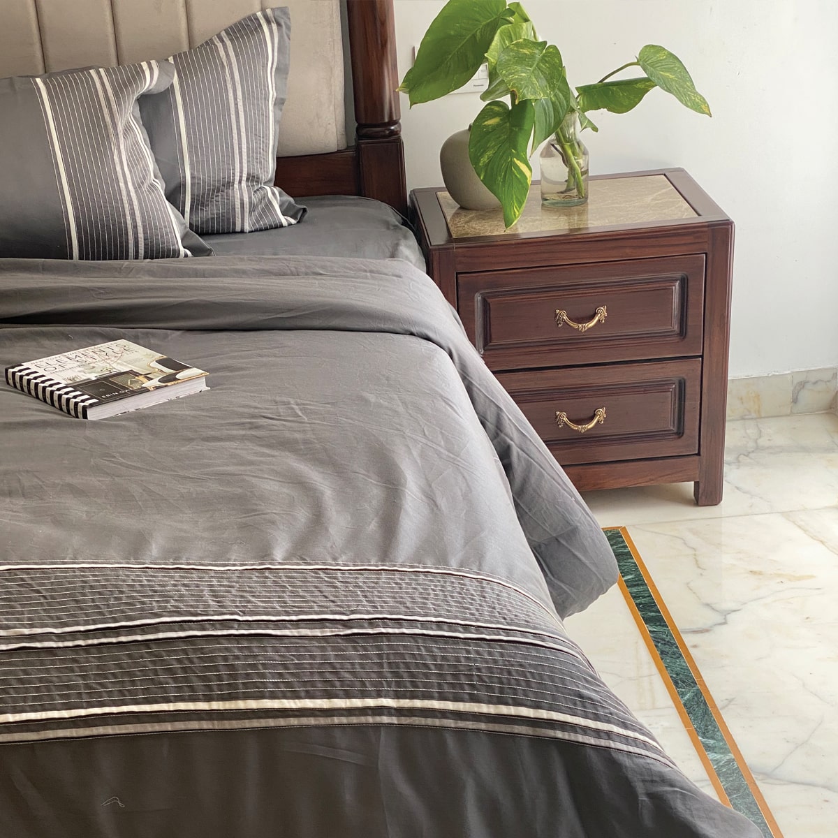 Linear Dark Grey Dreams Duvet Cover