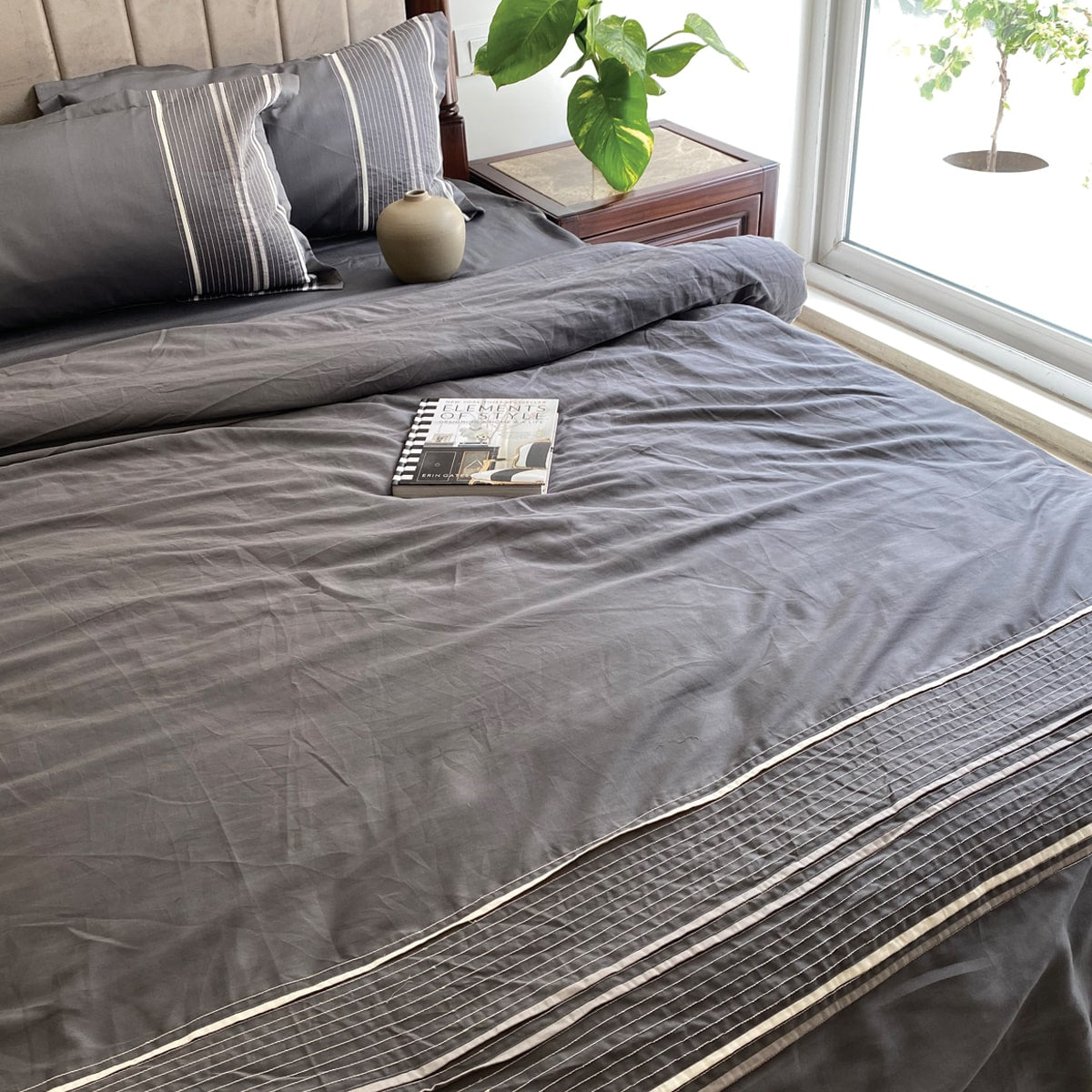 Linear Dark Grey Dreams Duvet Cover