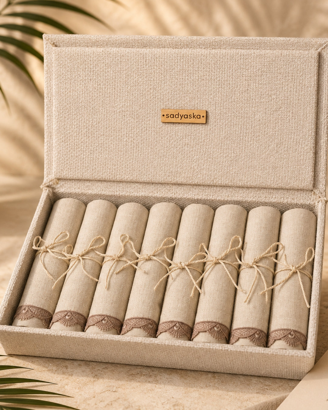 Beige Linen Napkin Box Set (9 Pc Set)