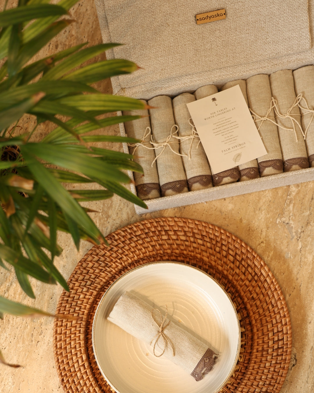 Beige Linen Napkin Box Set (9 Pc Set)