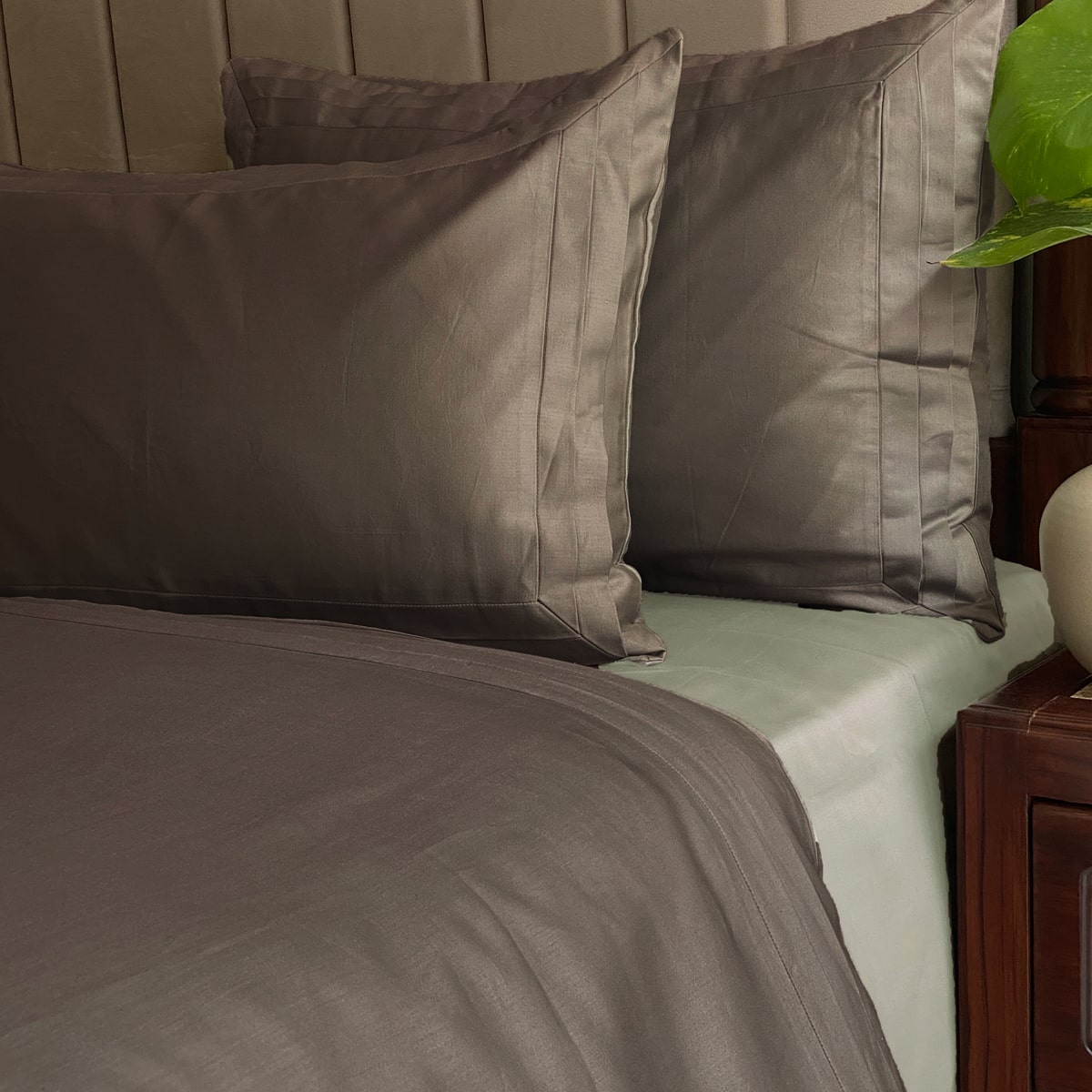 Olive Grey Tri Pleat Duvet Cover
