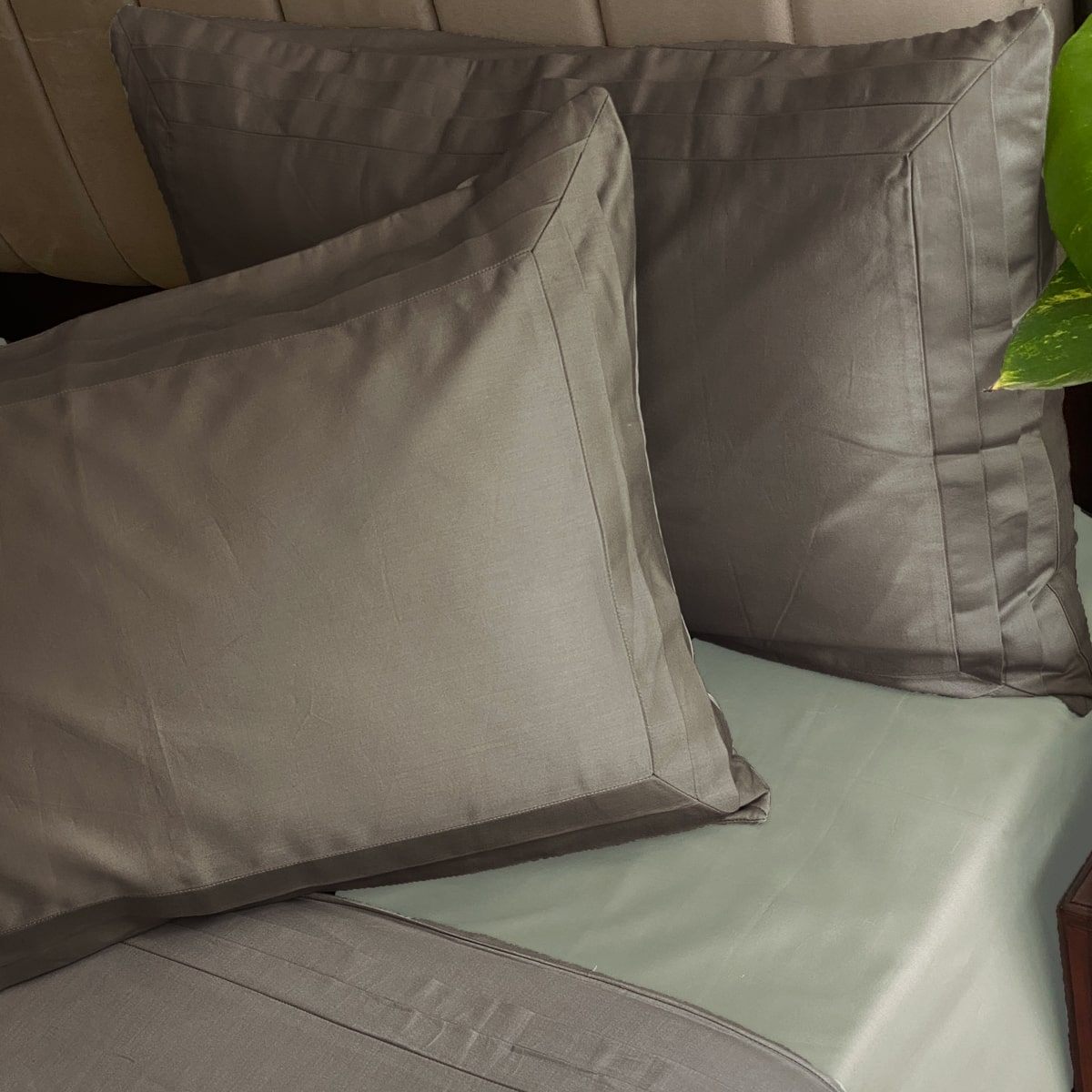 Olive Grey and Sage Green Tri Pleat Duvet Cover Set