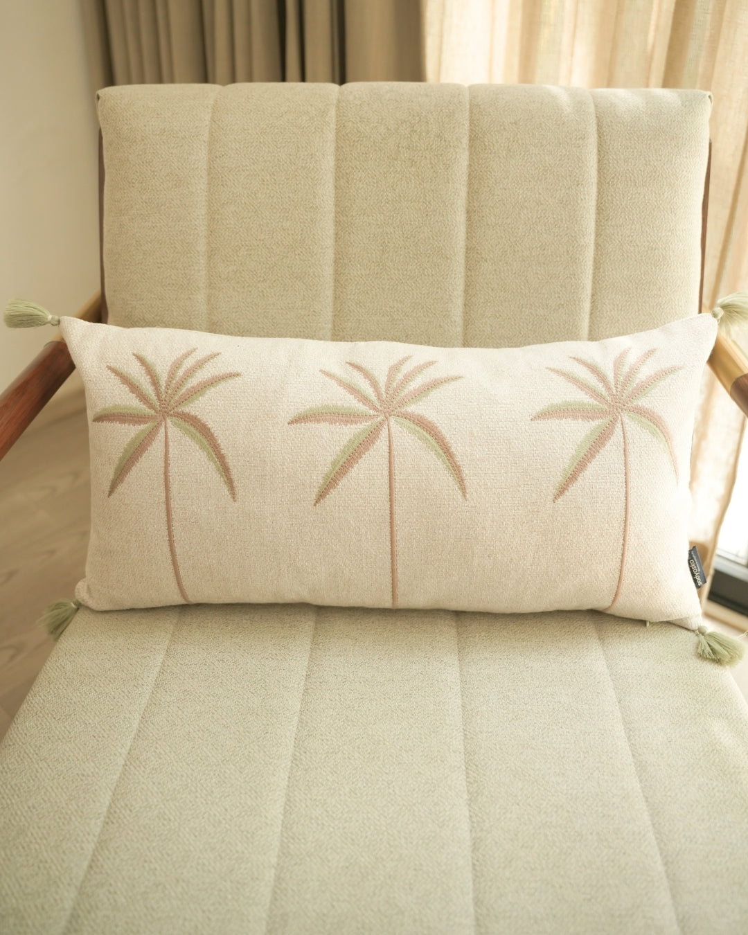 Palm Crest Palm Springs Embroidered Green Cushion Cover (Size : 12"X24")