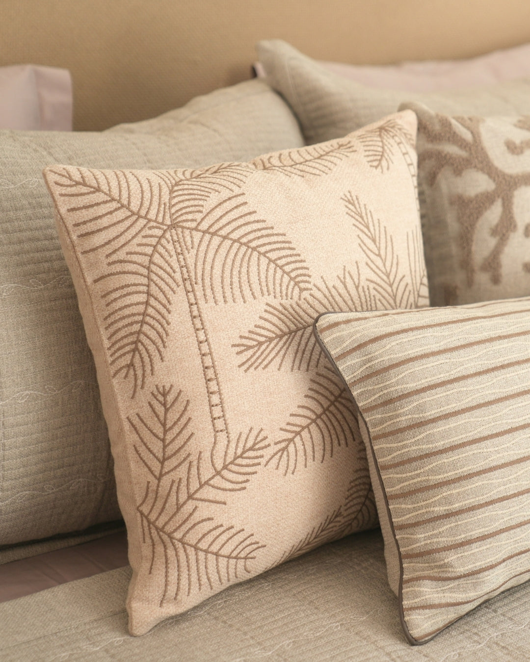 Palm Muse Palm Springs Embroidered Beige Cushion Cover (Size : 16"X16")