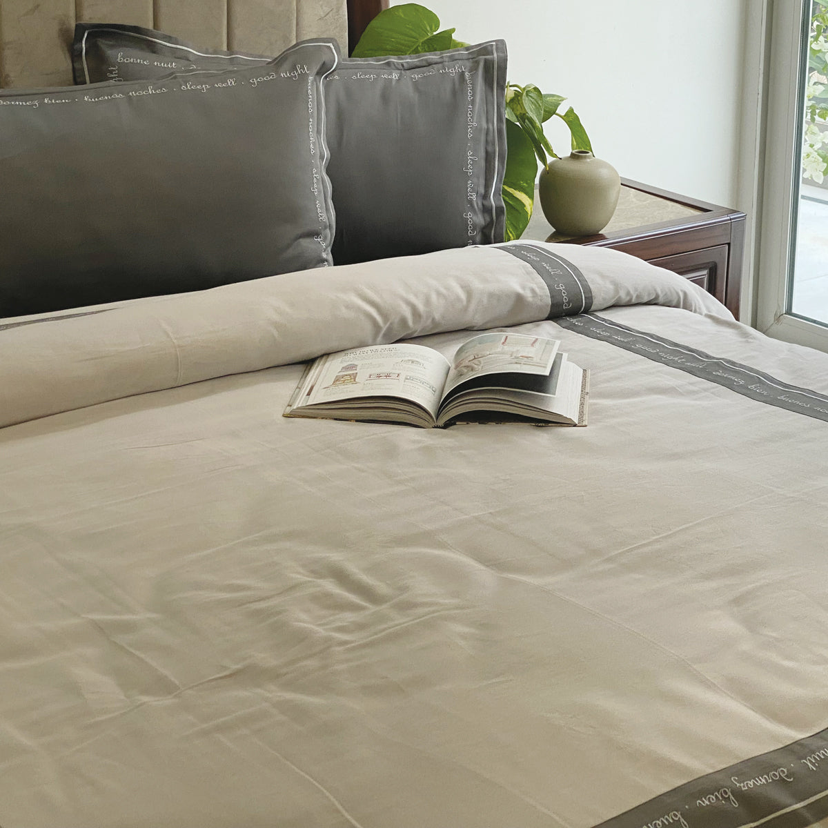 Sleep Well Good Night Dark Grey Alpha Duvet Cover