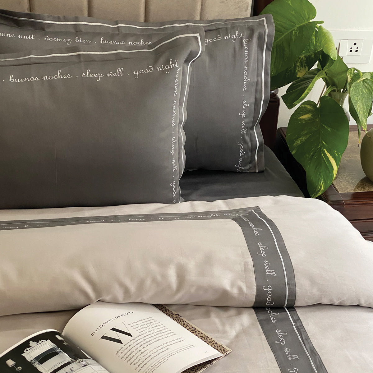 Sleep Well Good Night Dark Grey Alpha Duvet Cover Set